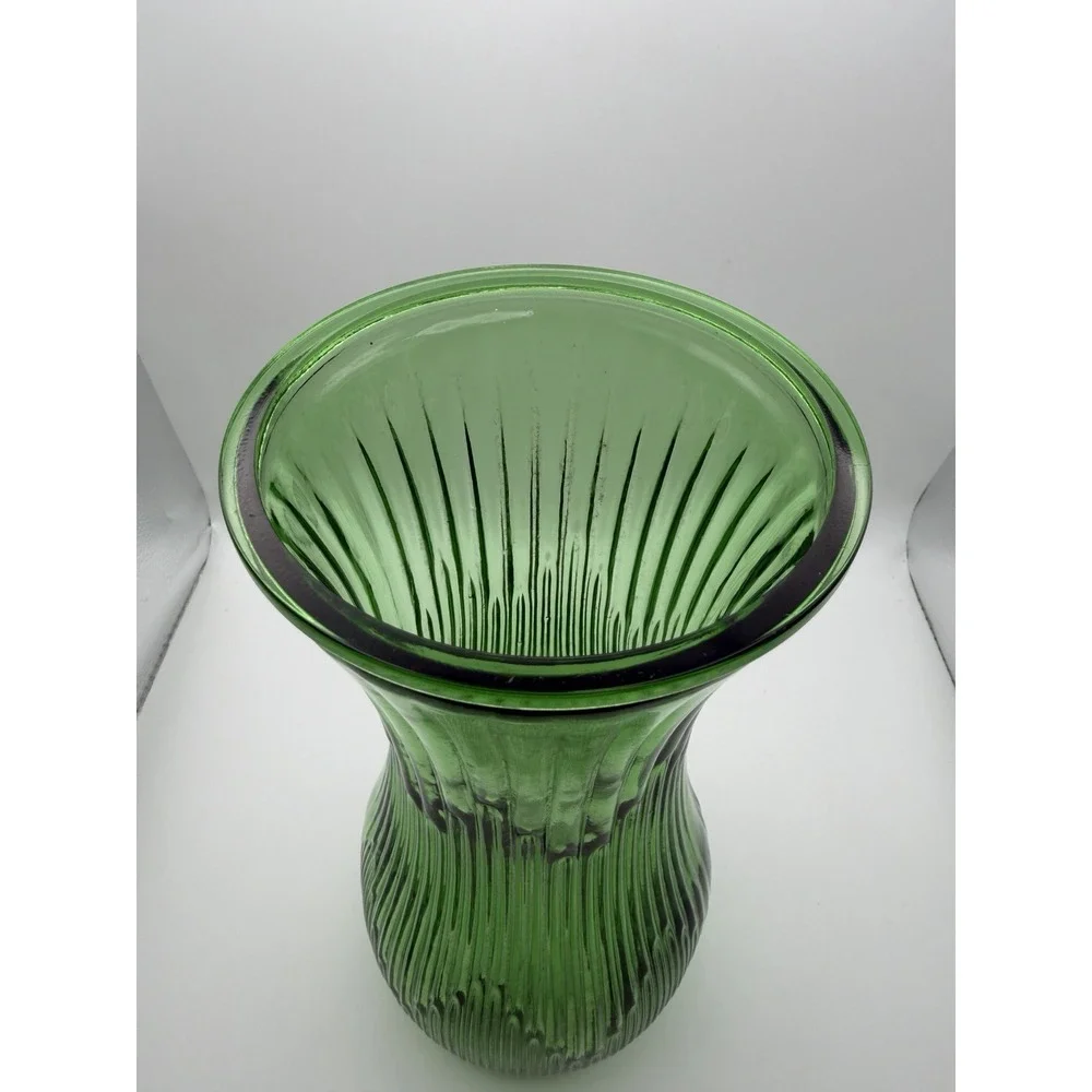 Vintage Hoosier Glass Green Ribbed Vase 4087-A 10